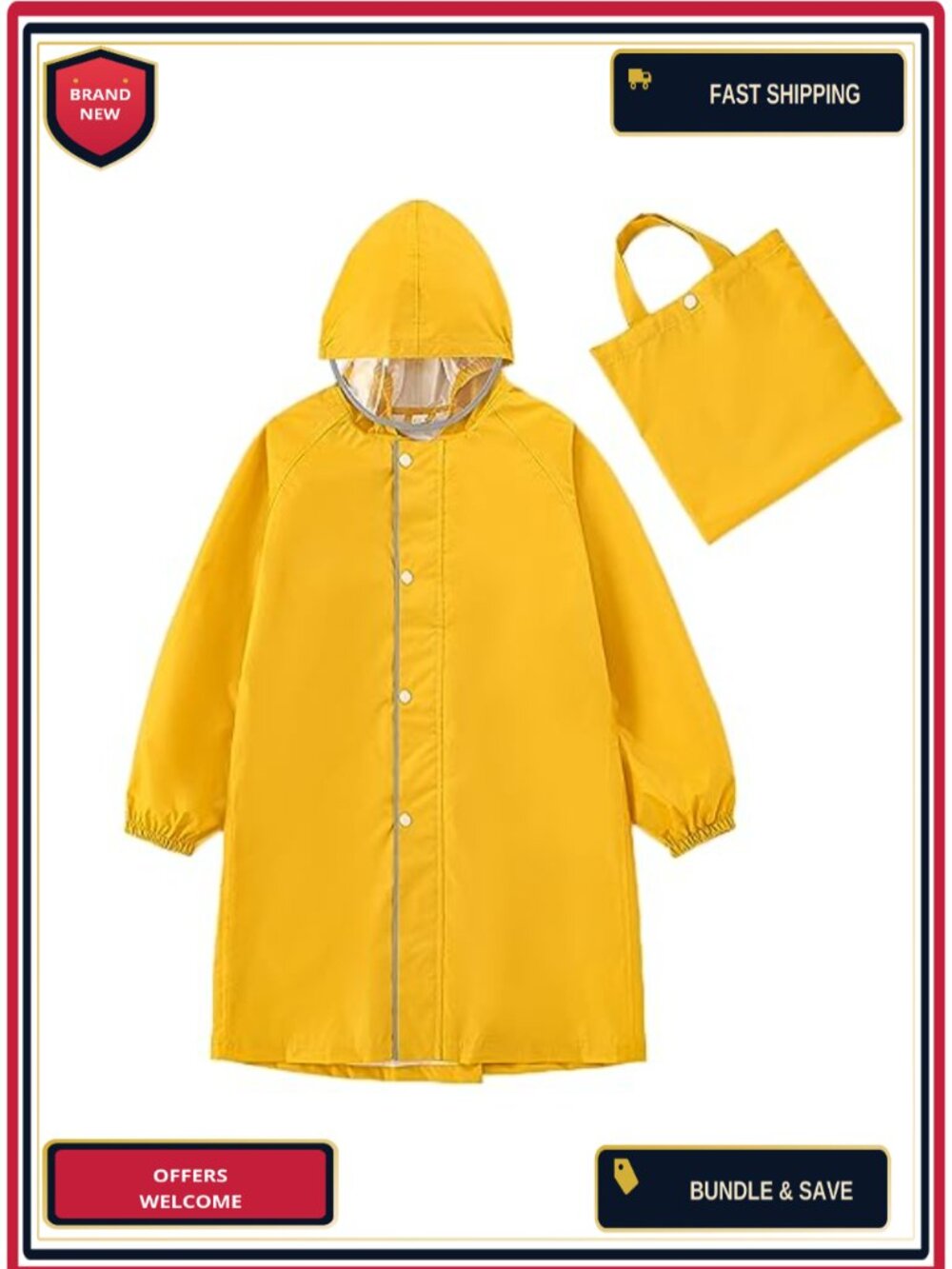 Toddler Kids Raincoat Lightweight Waterproof Rain Jacket Poncho Rainwear
